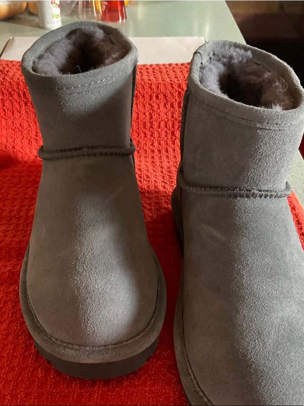BearPaw Gray Suede Plush Ankle Booties